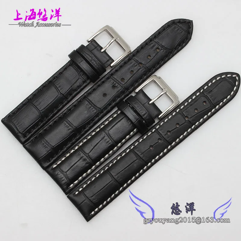 

18mm 19mm 20mm 21mm 22mm New Mens Black Watchbands White Stitched Genuine Leather Watch Strap Band Waterproof