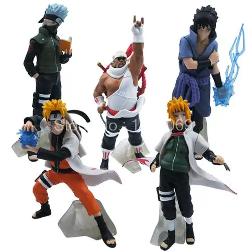 

Naruto Shippuden 5pcs/set Uzumaki Naruto Uchiha Sasuke Hatake Kakashi Killer B Namikaze Minato PVC Action Figures Toys