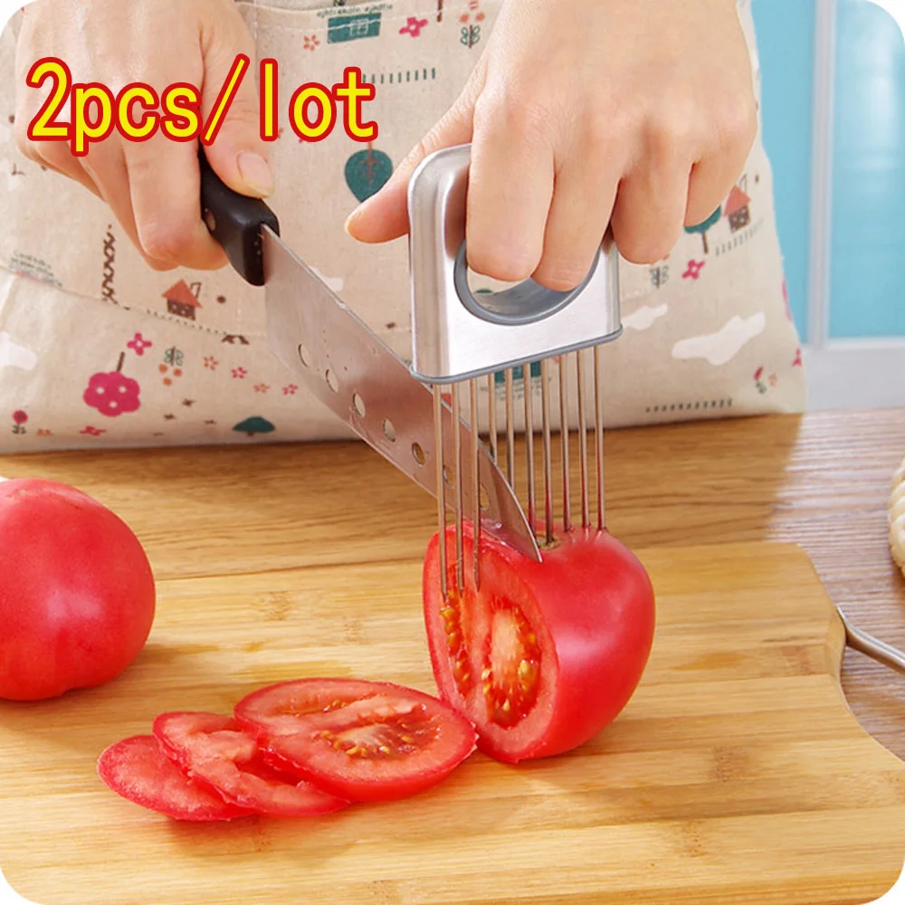 

2pcs/set SS304 Onions Plug Fruit Vegetable Slicer Meat Trenderize Needle Onion Holder Graters Tomato Cutter Finger Protector