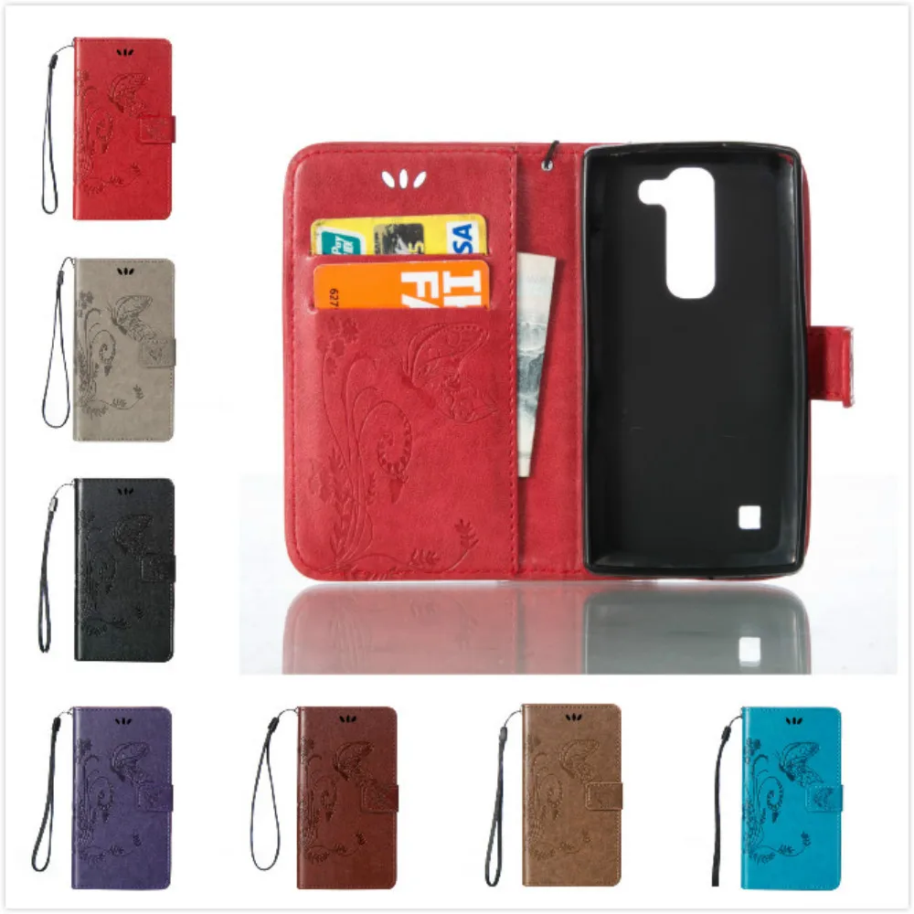 

PU Leather case for LG Spirit 4G LTE H440N Stand Card Wallet Case 3D Butterfly Relief Flower Patterns For LG Spirit H420 H422