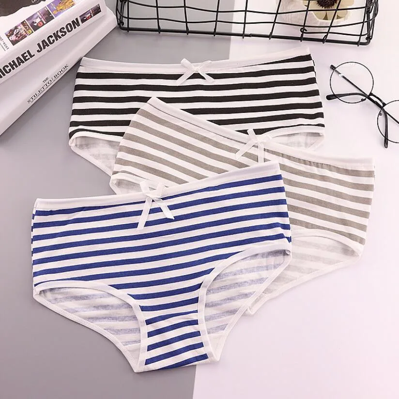 3Pcs/lot Cotton Panty Set Underwear Female Striped Bowknot Comfort Intimates Fashion Female Low-Rise Briefs Lingerie - Цвет: 2