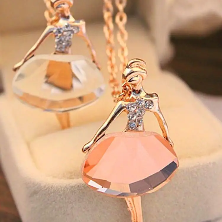Fashion Sweet Charming Full Of Crystal Necklaces Female Ballet Girl Pendants Long Sweater Chain Necklaces. |