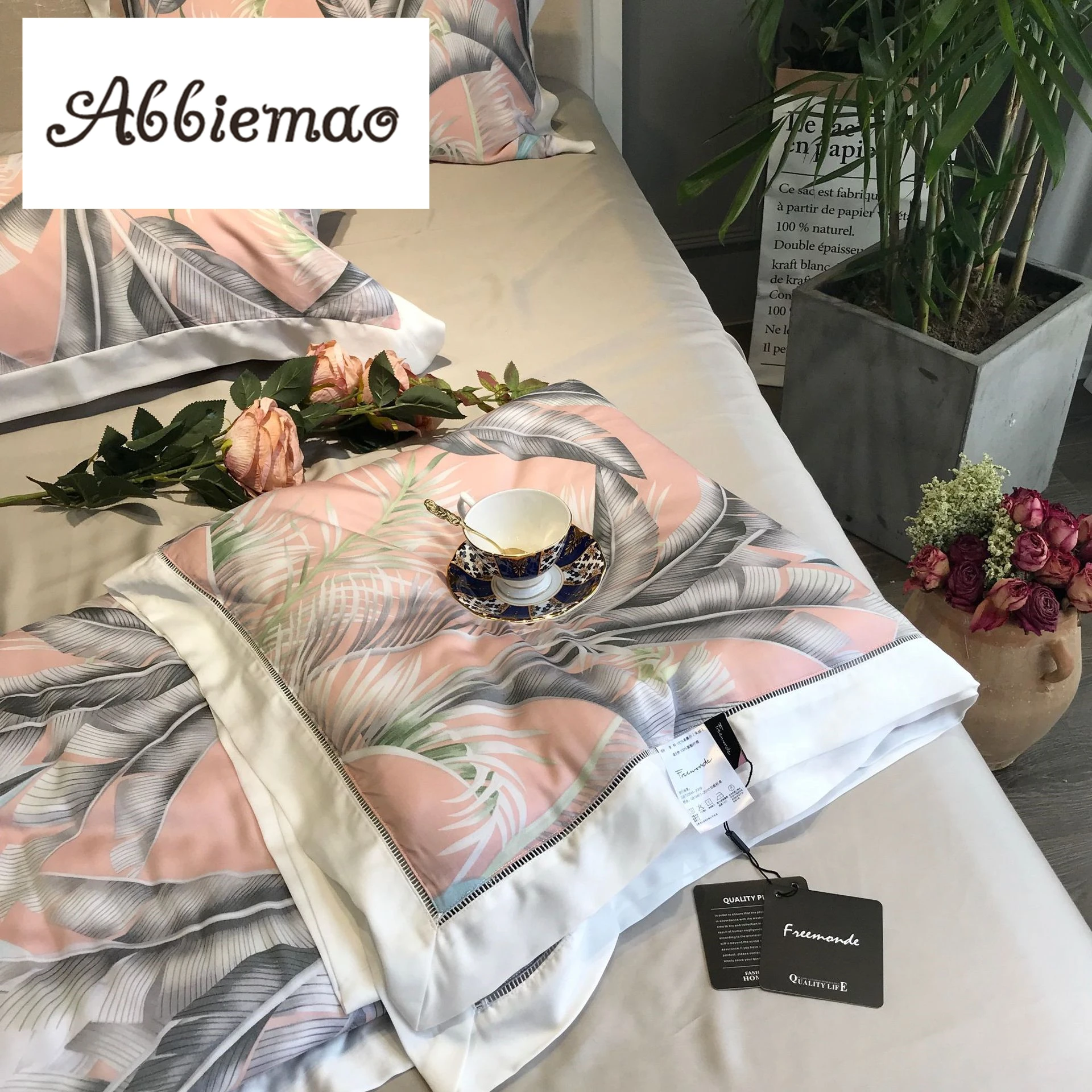 Abbiemao высококачественное хлопковое постельное белье из тенселя комплект 4