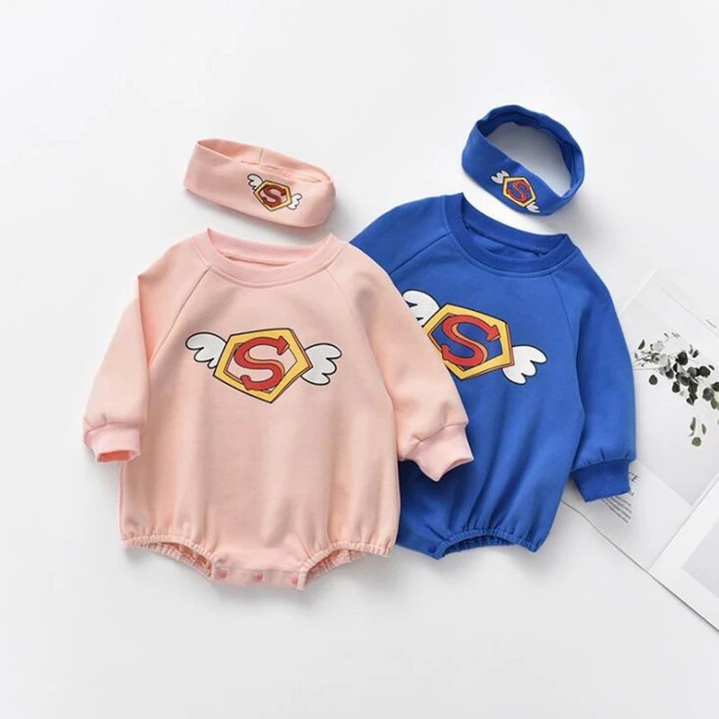 

New Newborn Babe Anime Superman With Wing Clothes Infant Baby Romper Boys Girls Onesie Long Sleeve Autumn Cotton Outfit Jumpsuit