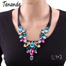 Массивные Роскошные ювелирные изделия черная лента геометрический Овальный капли воды большие стразы драгоценный камень кристалл колье ожерелья подвески для женщин