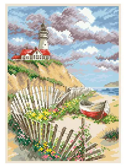 

gold collection lovely counted cross stitch kit cliffside beacon lighthouse pharos cliff side seaside dim 65021 26X33CM