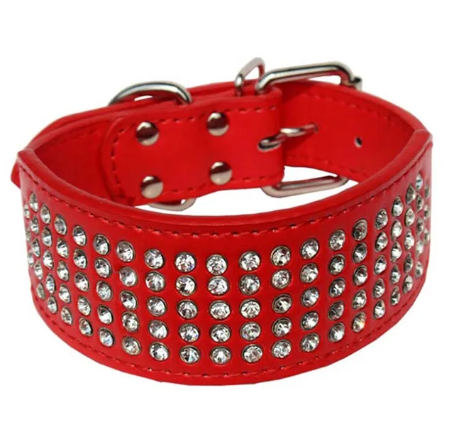 Rhinestone Dog Collar 5 Rows Crystal Diamond Jeweled Leather Medium