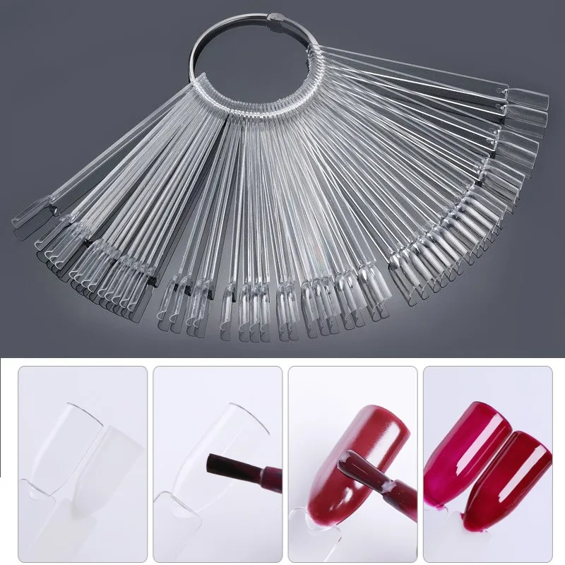

YBLNTEK 50PCS False Nail Tips Transparent/Natural False Nails Color Fan Finger Full Card Nail Art Display Artificial Nails