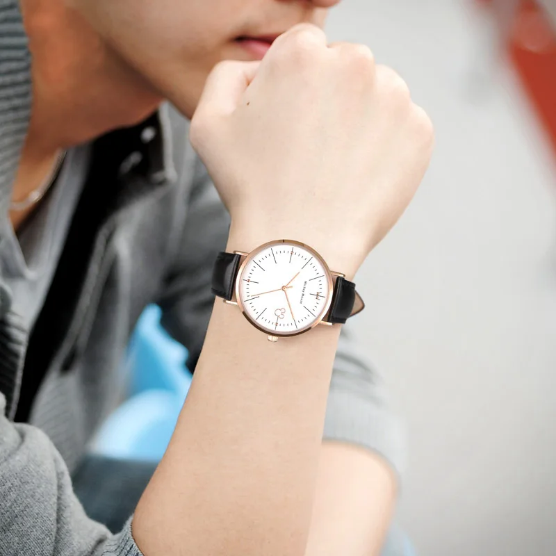 Ультра тонкий для мужчин кожаный ремешок кварцевые Круглый водонепроницаемые Модные наручные часы s disney бренд подарок часы подростков