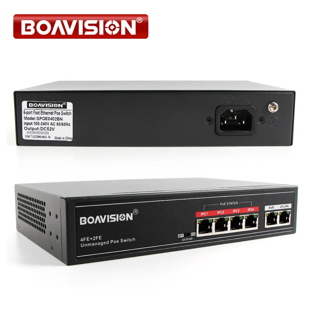 

65W 4 POE Ports Fast Ethenet 10/100Mbps 1Gbps IEEE802.3at/af PoE Switch PoE Adapter Max 30W Single Port Support POE IP Camera