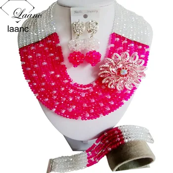 

Laanc Transparent Fuchsia Pink Crystal African Beads Necklace Jewelry Set for Women Nigerian Wedding C10SZ066