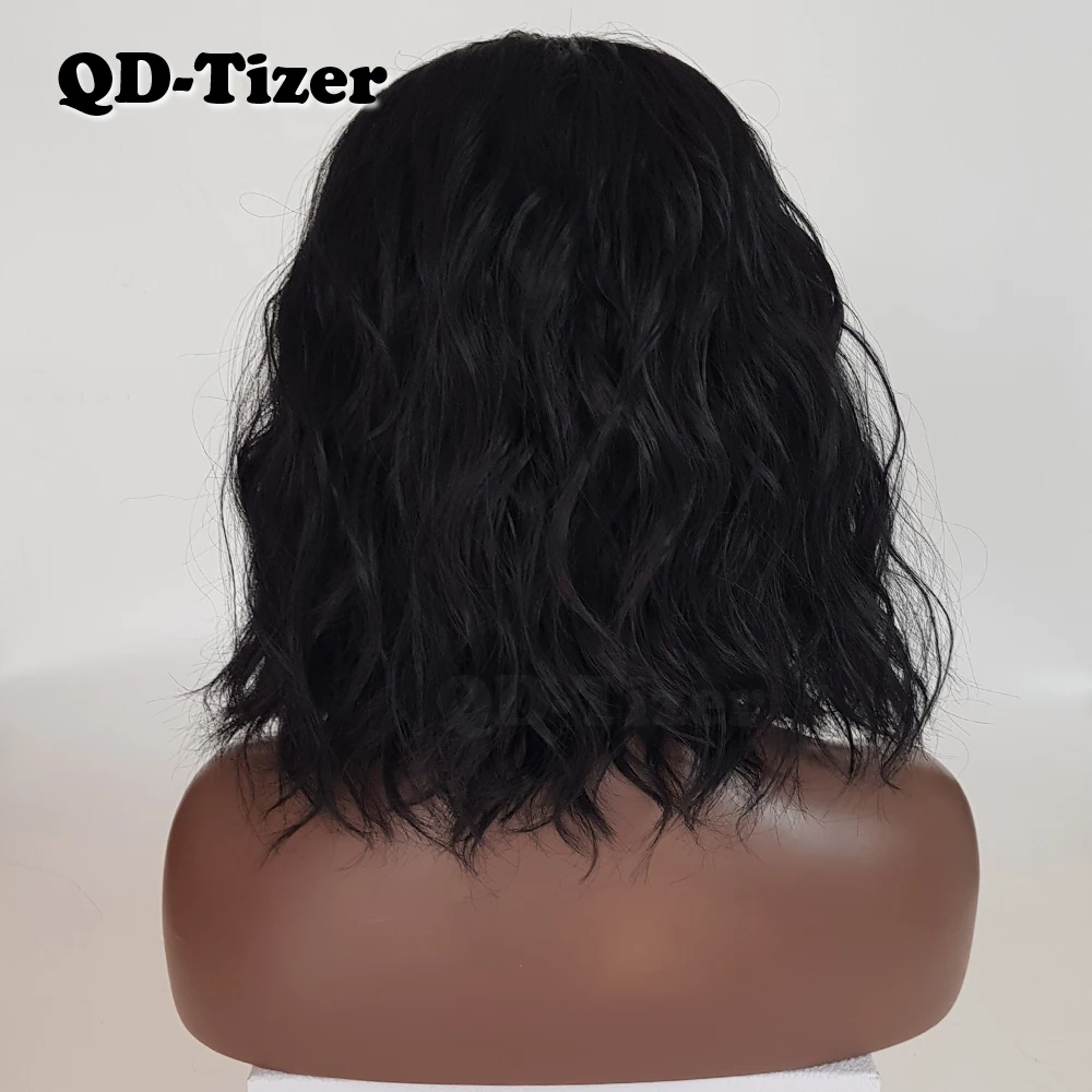 Qd Tizer Pelo Corto Ondulado Negro Lob Peluca Con Pelo De Bebe Pelucas Delanteras De Encaje Sintetico Bob Pelo Sin Pegamento Encaje Peluca Frontal Para Mujer Wigs For Women Wig With Baby Hairwig Bob
