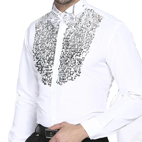 Элегантный латинский танец топы для мужчин черный, белый цвет синий хлопковая рубашка Для мужчин Бальные конкурентоспособная Свадебная вечеринка верхняя одежда N7035 - Цвет: Белый