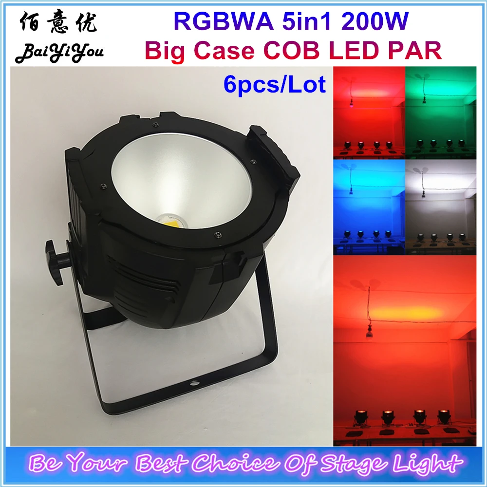 

6pcs/Lot Good Quality Big Case Cob LED Light RGBWA 5in1 200w COB LED PAR Can DMX LED COB PAR Light
