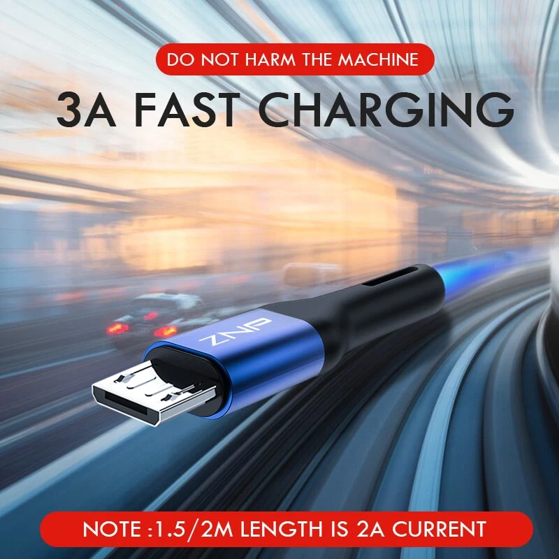 ZNP 1 m 2 m المصغّر usb كابل شحن سريع لل Xiaomi Redmi ملاحظة 5 برو شاحن هاتف محمول يعمل بنظام تشغيل أندرويد كابل بيانات لسامسونج S7 مايكرو شاحن