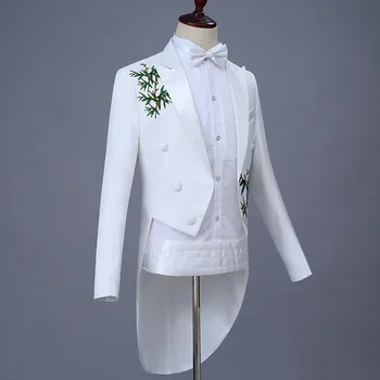 

2020 the new men's cultivate one's morality white tuxedo suits magician performing tuxedo printed bamboo suit