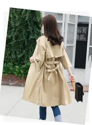 Для женщин Новинка 2017 Классическая мода с длинными рукавами сплошной цвет шить длинный участок Для женщин ветровка пальто 104