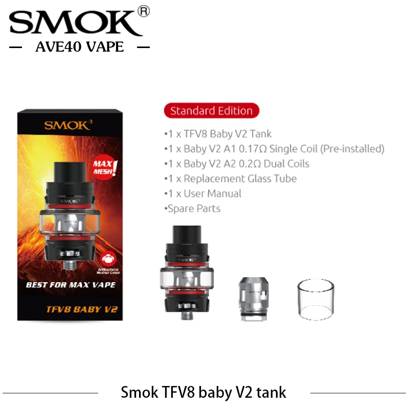 

Original Smok TFV8 baby V2 5ml Electronic Cigarettes Tank Max Mesh Vaporizer Atomizer 510 thread With SMOK A1 A2 A3 Core