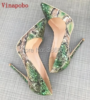 

Autums Spring 2019 New Women Pumps sexy green Snake Pattern Print Ladies Sexy high heels wedding shoes Woman ladies Party shoes