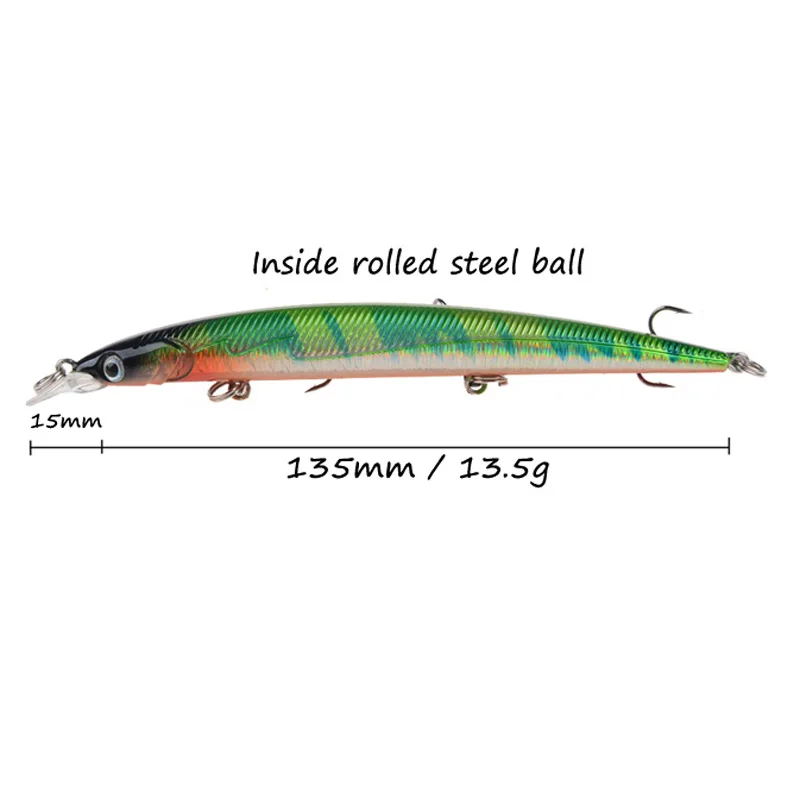 Новое поступление, 3 крючка, плавающие воблеры гольяна, 135 мм/13,5 г, искусственная приманка-погремушка, рыболовные приманки в розничной упаковке