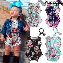 2 шт./компл. Одежда для новорожденных; для маленьких девочек цветочный комбинезон без рукавов с кисточками; комбинезон+ повязка на голову, пляжный костюм, одежда для детей