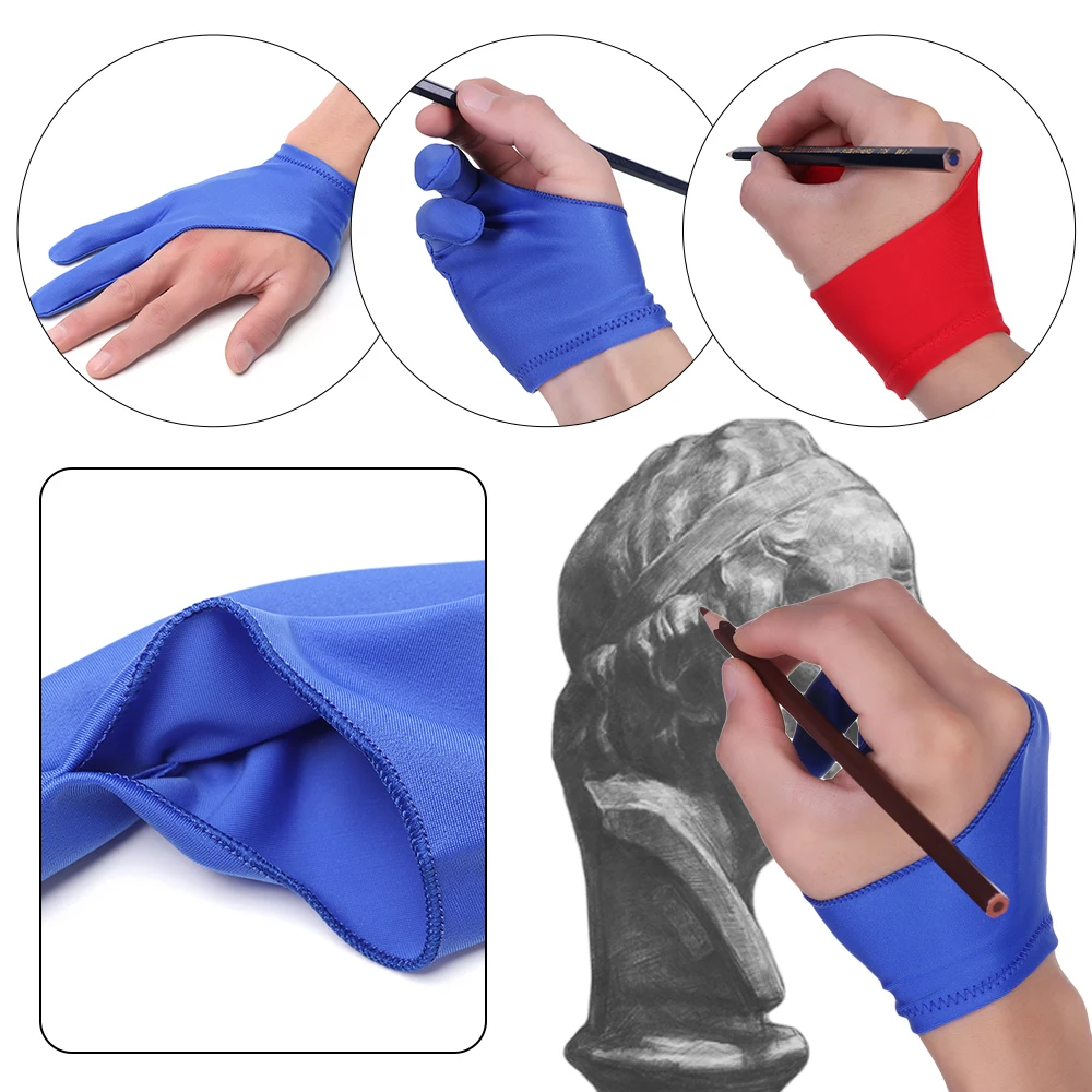 

Artist Drawing Glove For Any Graphics Drawing Tablet Black 2 Finger Anti-fouling Both For Right And Left Hand Black 3 Sizes