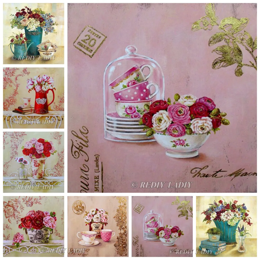 MF84016A   REDIY LADIY Diamond Painting Cross Stitch Kits Full Diamond Embroidery Still Life Flowers Needlework Diamond Mosaic Home Decor