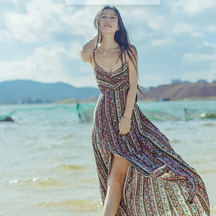 

2017 sexy women summer Beach Bohemin long dress ukraine girls Holiday summer long backless maxi dress