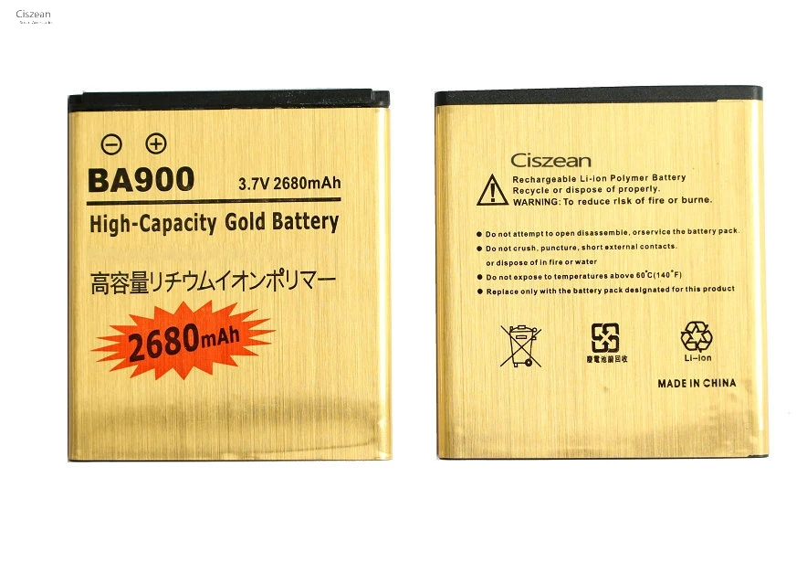Ciszean 10 шт./лот 2680 мАч BA900 Золотая сменная батарея для E1 J L M TX LT29/i ST26i/a S36h C2104 C1904 SO 04D AB