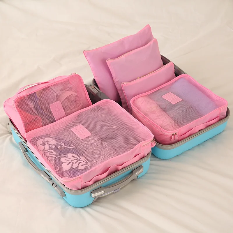 Модные сумки для путешествий 6 в 1 комплект Высокое качество нейлоновая дорожная сумка для хранения непромокаемая одежда Органайзер переносная сумка комплект - Цвет: LIGHT PINK