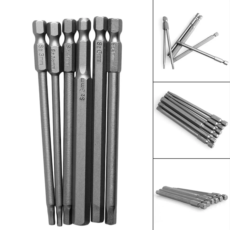 6Pcs/Set T2.5-T8 100mm Magnetic Torx Screwdriver Bits 1/4&quot Hex Shank | Инструменты