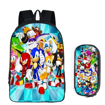 

Beautiful Sonic School Bags Students School Backpack Super Mario Bros Fashion Surprise Gift Travel Rucksack 2pcs/se