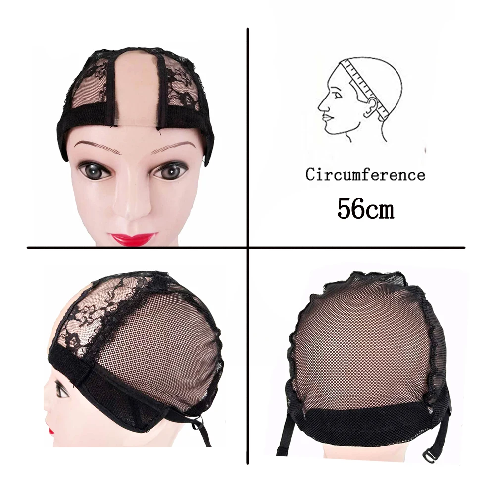 

10 pcs/lot Black U Part Wig Cap With Swiss Lace Net For Making Wig With Adjustable Straps Top Stretch Gluless Weaving Cap