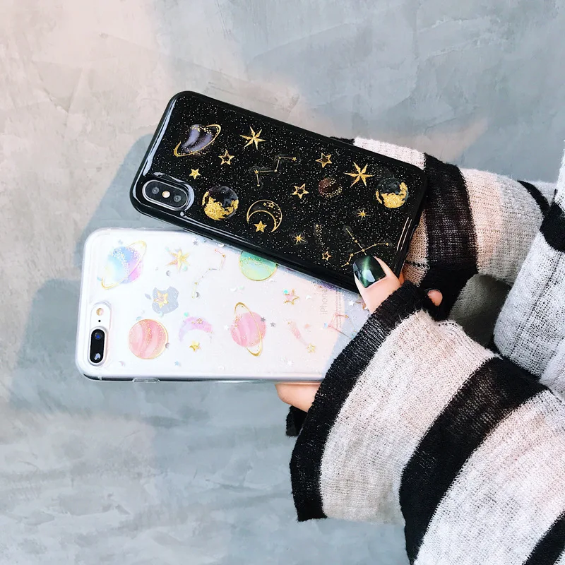Блестящий Мягкий чехол Saturn Glitter Moon для iPhone 7 Plus 6 6S 8 plus телефона 11 pro max X Xs Xr|Бамперы| |