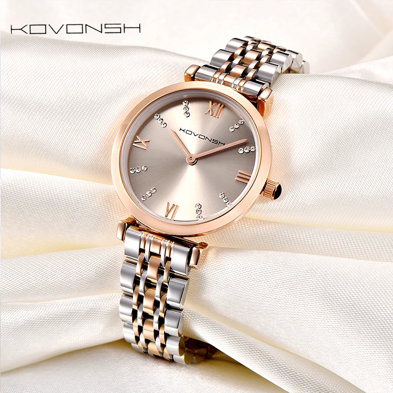  KOVONSH Luxury Fashion Women Watches Lady Watch Stainless Steel Dress Women Watch Quartz Wrist Watc