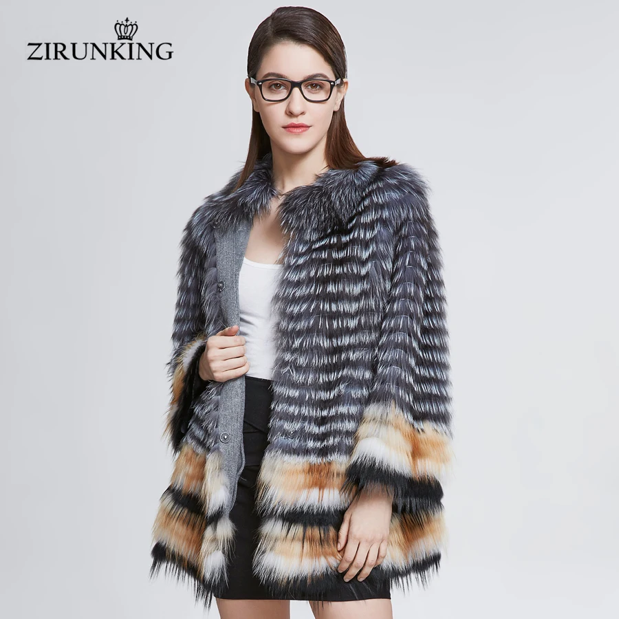 

ZIRUNKING Lady Real Fox Fur Coat Women Natural Fur Jacket Fashion Fox Fur Clothes Overcoat Female Fur Outerwear ZC1830