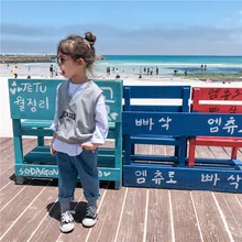 Autumn New Arrival korean style cotton letters printed long sleeve casual loose hoodie for cool baby girls and boys