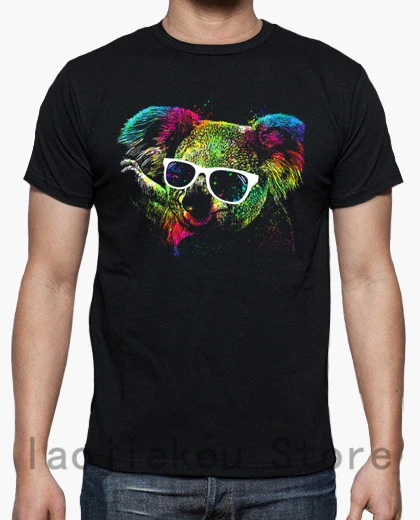 

100% cotton Funny men T shirt Women Fashion tshirt technicolor koala T-Shirt Unisex cool white and black shirts