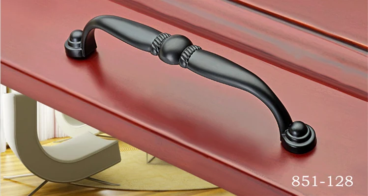 KAK в американском стиле черные ручки из цинкового сплава ручки для ящика шкафа нажимные дверные ручки для шкафа мебельные ручки - Цвет: 851 128mm