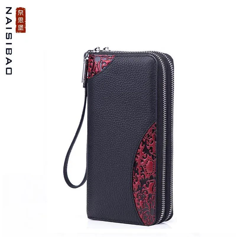 

Leather long wallet Ladies' first layer cowhide embossed zip wallet Multifunction wallet women clutch bag