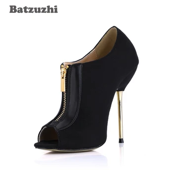 

Batzuzhi 2018 Botas Mujer Women Shoes Sexy 12.4cm Iron Thin Heels Black Suede Leather High Heel Ankle Boots for Ladies Party