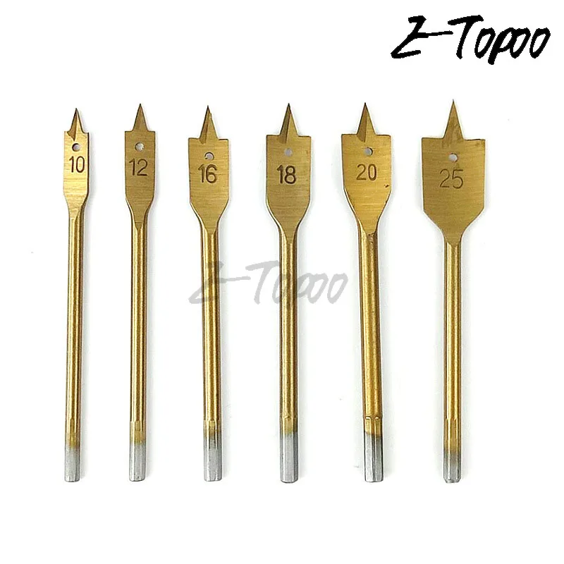 6pcs/set Titanium Coating Flat Wood Drill HSS Wood Flat Drill Set Hole