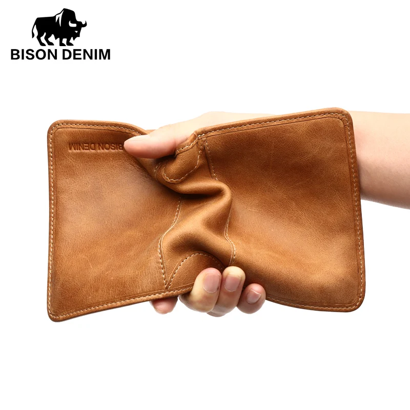 Винтажные мужские кошельки BISON DENIM тонкий брендовый держатель для кредитных карт