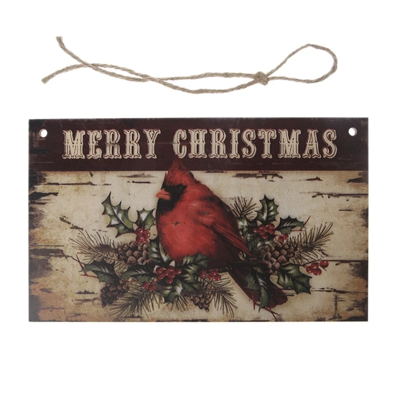 Merry Christmas Bird Wooden Plaque Board Door Wall Hanging Sign Home