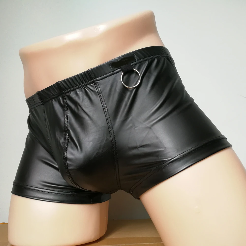 

Sexy Men Faux Leather U Convex Pouch Boxers Smooth Homme Shorts Sheathy Cool Male Gay Underwear Comfortable Underpants Brave Man