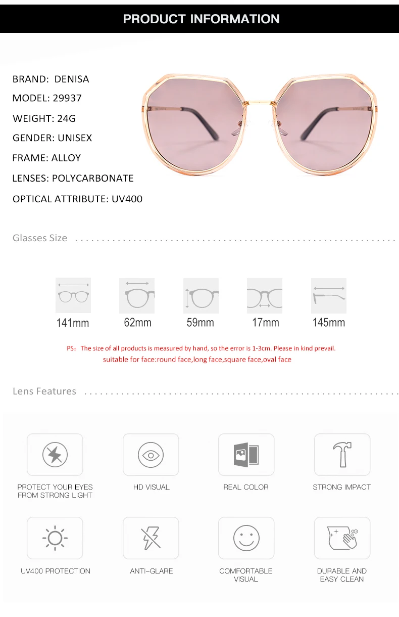 DENISA брендовые круглые поляризованные женские солнцезащитные очкив ретро стиле розовые очки градиент Роскошные негабаритные женские солнцезащитные очки UV400 G29937
