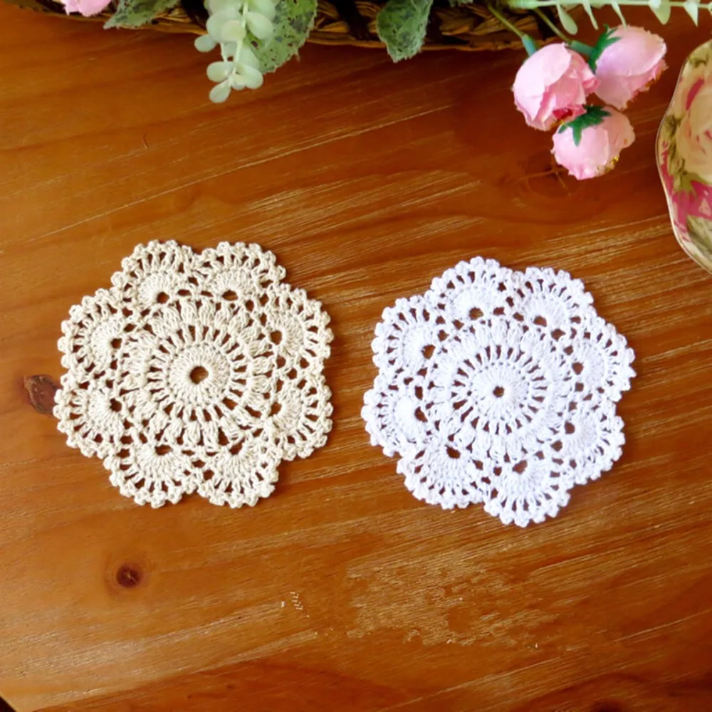 Centrini All'Uncinetto - Set Di 4 Tovagliette Rotonde In Cotone, Design Lotus Bianco - Foto 7