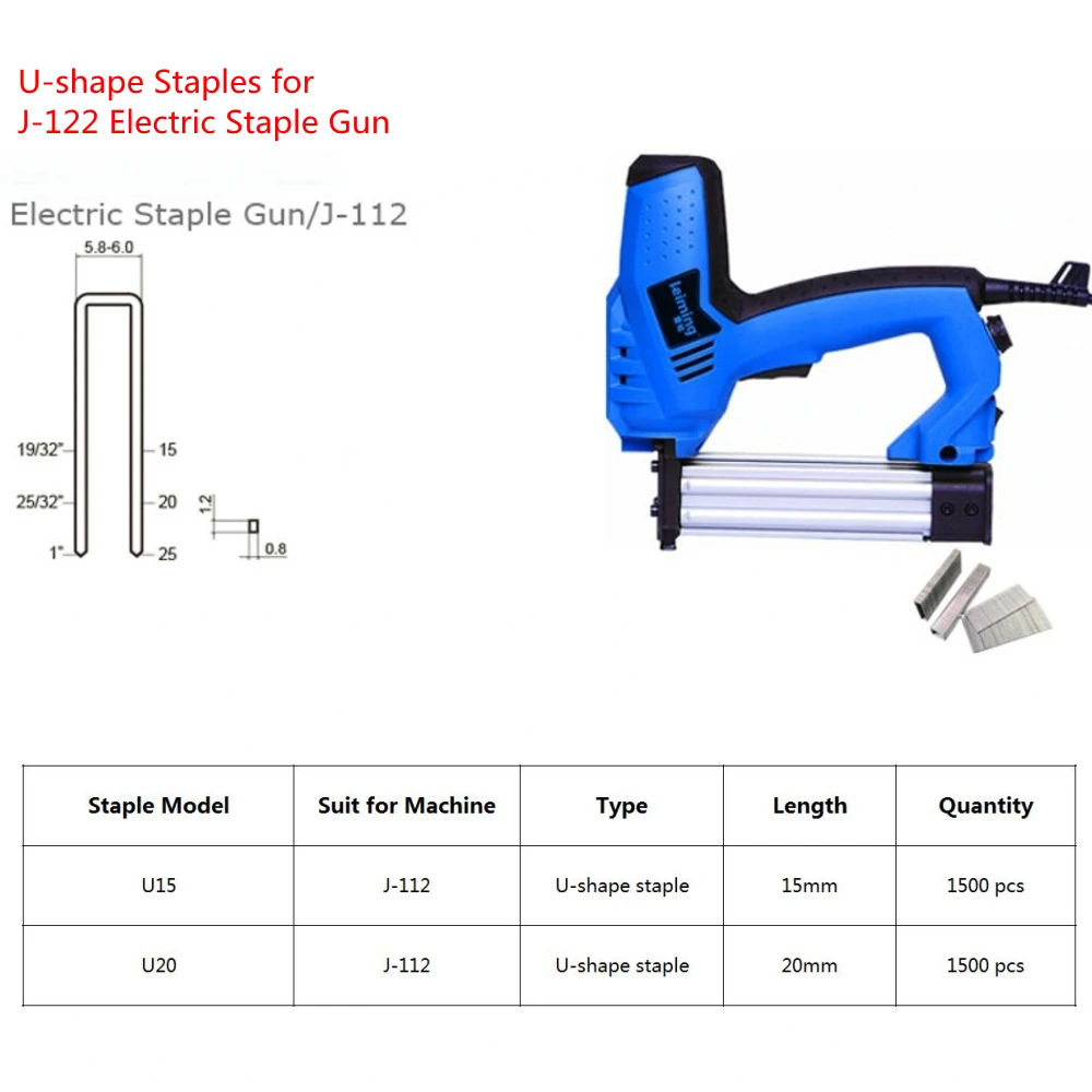 Pistola de grapas eléctrica para J-112, clavos en forma de U, 1500 unidades, envío gratis