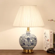 Винтажная китайская спальня гостиная Свадебная настольная лампа Цзиндэчжэнь фарфоровая Керамическая Настольная лампа арт светодио дный настольная лампа синий