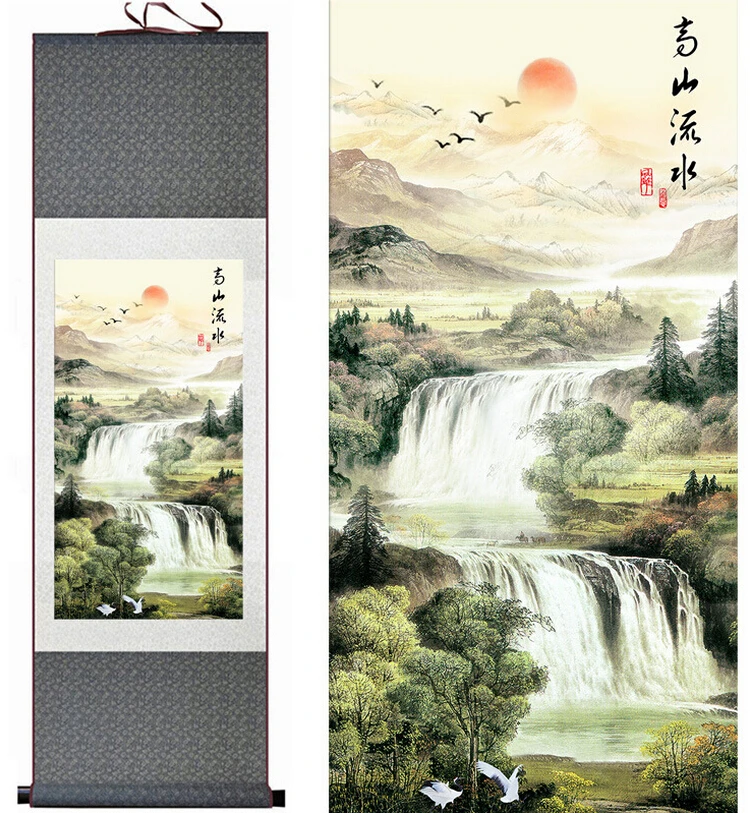 Гора и река живопись Китайская живопись в свитке пейзаж художественная живопись украшение дома живопись
